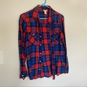 Blue and red plaid button up